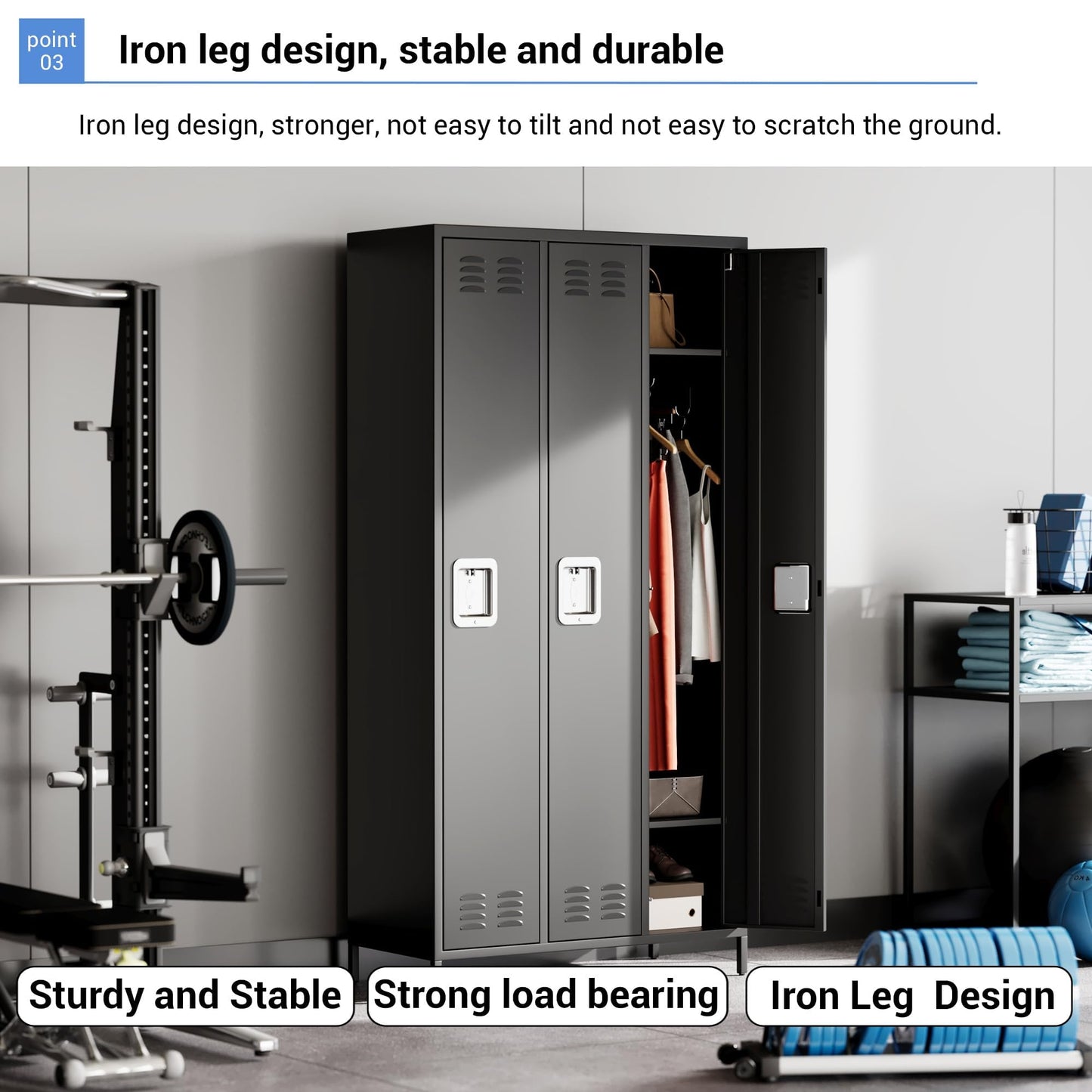 IDEALHOUSE 3 Doors Steel Storage, Metal Locker for School Office Gym Bedroom, 72 Inch Locker Cabinet for Employees,Industrial Storage Locker with 3 Shelves, Assembly Required, Black