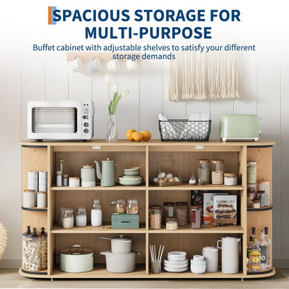 GarveeHome 63" Sideboard Buffet Cabinet with Storage, Modern Fluted Accent Credenza with Adjustable Shelves, Wood Coffee Bar with Curvy Edge, Console Table for Living Room Kitchen Dining Room Hallway