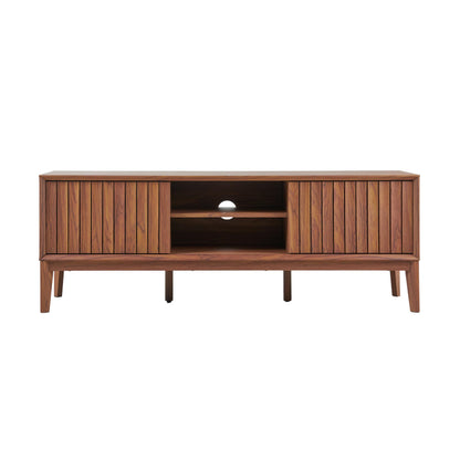 JONATHAN Y Gennaro 58" Mid-Century Wood TV Stand Media Console with Slatted Sliding Doors, Entertainment Center for Living Room with Adjustable Shelves and Cable Management, Walnut TVS1000B