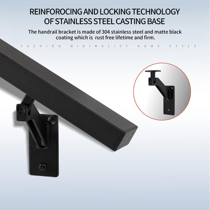 6FT Matte Black Handrails Kit for Indoor Outdoor Stairs，Modern Aluminum Handrail Set,2" X1" Grab bar,Adjustable 304 Stainless Steel Brackets Included，Rust Free
