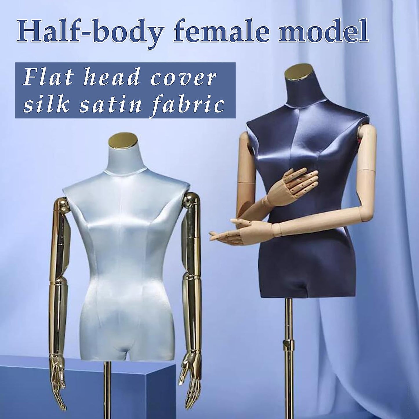 XYIANG Half Body Manikin Height Adjustable Stand Removable Arm Female Mannequin Premium Female Mannequin Torso Easy Care Mannequin (Light Blue A)