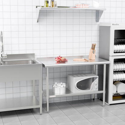 STABLEINK NSF Stainless Steel Table 60x24 Inches 5ft, Metal Prep & Work Table with Backsplash and Adjustable Undershelf, for Commercial Kitchen, Restaurant, Hotel, Laundry and Garage
