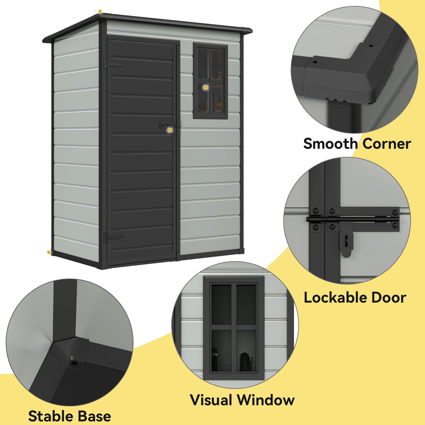 DWVO 5x3 FT Outdoor Storage Shed with Floor, All-Weather Resin Storage Shed with Lockable Door & Window, Waterproof Plastic Tool Storage for Garden, Backyard, Patio, Lawn,Blue-Gray+Black