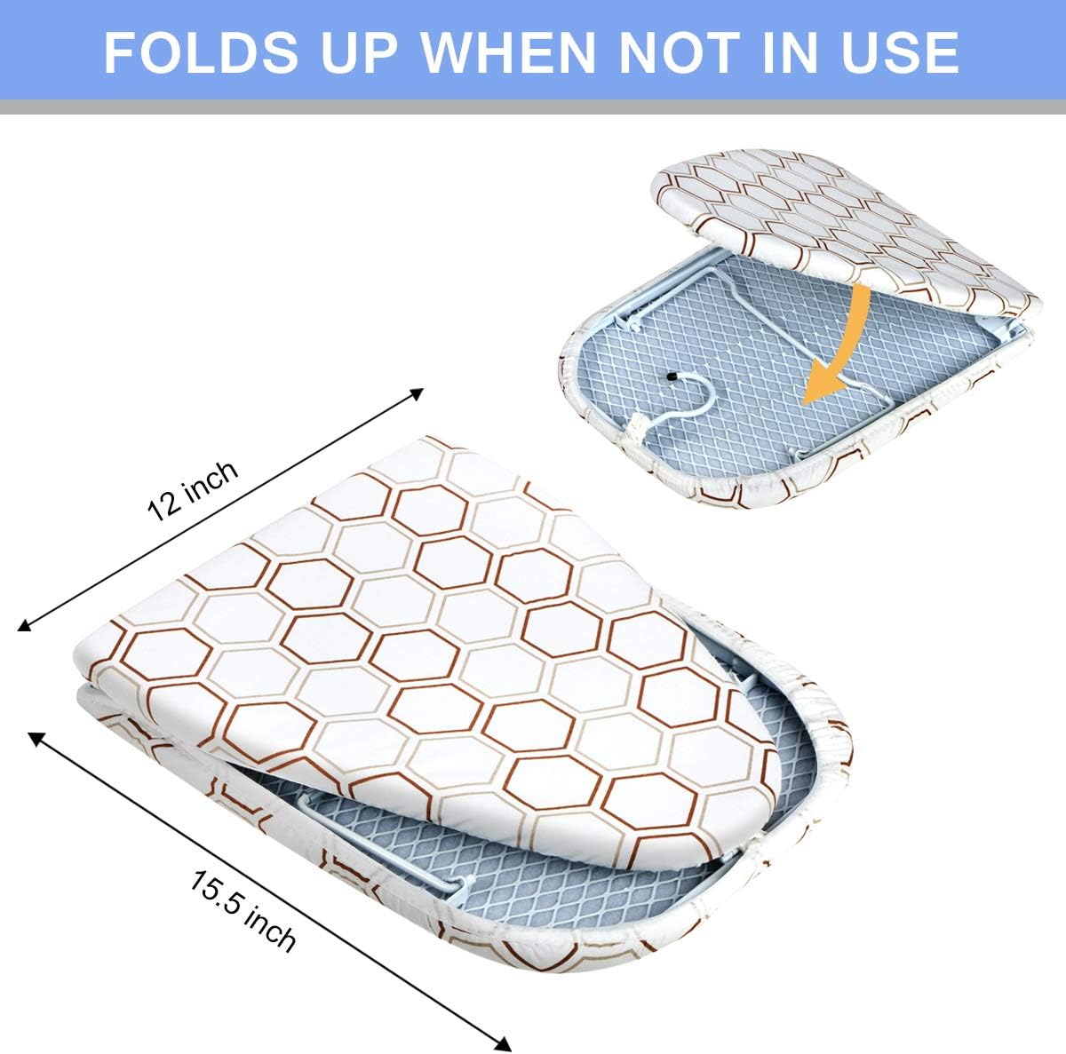 Small Tabletop Ironing Board 30" L x 12" W, Heavy Duty with Mesh Metal Base & 100% Cotton Cover, Portable Folding Mini