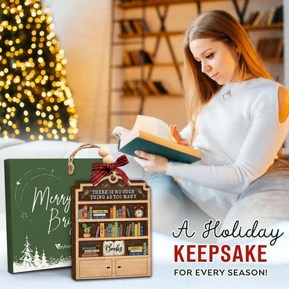2025 Book Christmas Ornament - Wooden Books Ornaments for Christmas Tree - Book Lovers Gifts for Readers, Women, Men