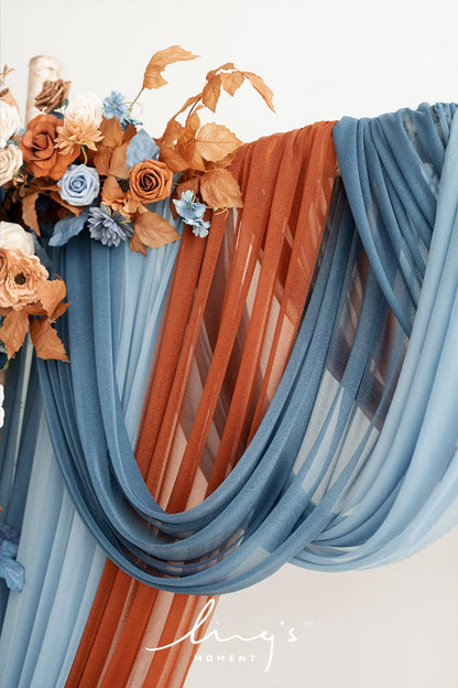 Ling's moment Fall Wedding Arch Flowers with Sheer Drapes Kit - Artificial Orange and Navy Blue Floral Arrangements for Ceremony Backdrop, Arbor Decor, 5-Piece Set (2 Flower Stems + 3 Hanging Drapes)