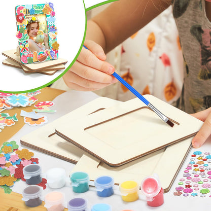 Gerrii 12 Pack Spring Picture Frame Painting Craft Kit Unfinished Wooden Photo Frame for 3 x 5 in Photos with Stickers Painting Tools Set for Graduation Birthday Home DIY Craft