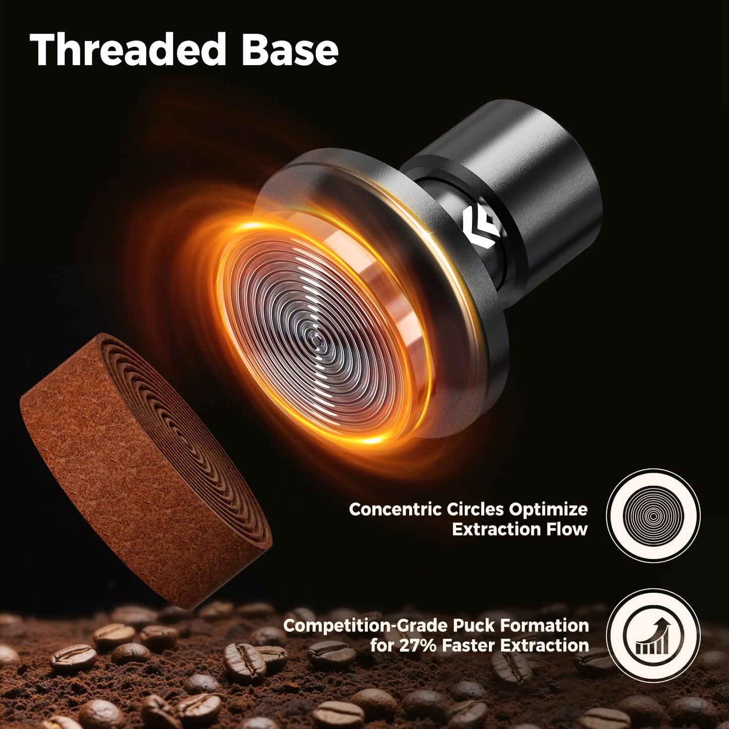 IKAPE 53.3MM V6 Impact Espresso Tamper with Sound Feedback, 15lb/30lb Interchangeable Springs, Espresso Low-Profile Tamper with Triple-spring System, Fits 54mm portafilters
