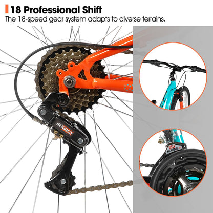 HH HILAND Full Suspension Mens Mountain Bike, 18 Speed, 26 Inch Wheel, Dual V Brake Bike for Men Womens Adult Bicycle