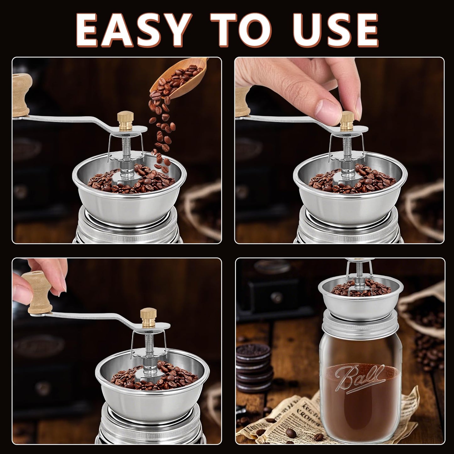 Coffee Grinder Lid for Mason Jar of Regular Mouth Manual Coffee Grinder for Home Use Stainless Steel Spice Grinder