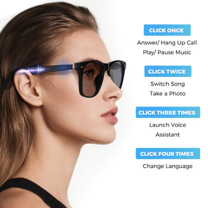 Smart Sunglasses Glasses for Men Women with AAC Speaker Open Ear Music Touch Buttons Remote Photo Voice Assistant Hand-free Calling, Unisex Audio Intelligent Bluetooth 5.0, Great Gift for Friends