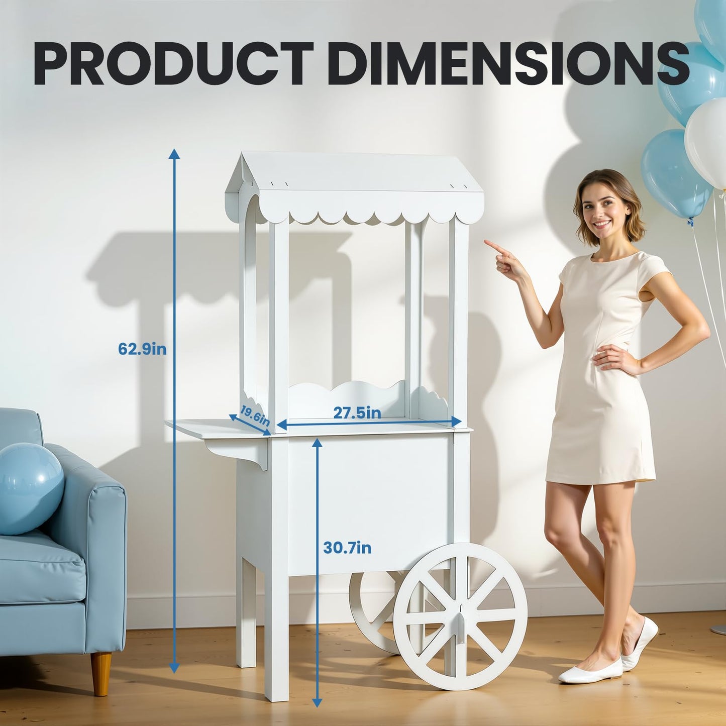imprsv Candy Cart, Tool-Free Assembly Dessert Cart PVC Candy Cart with Wheels for Party Birthday Decor