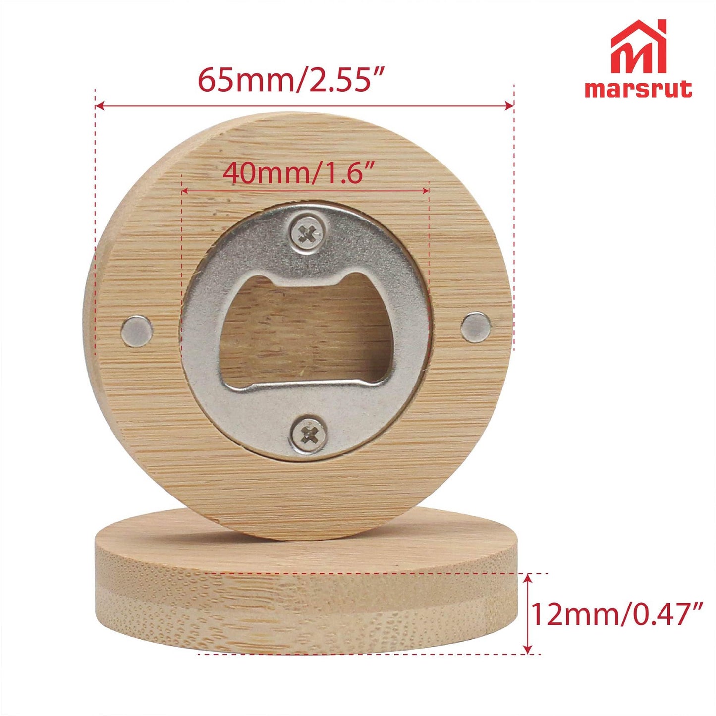 30pcs Bamboo Bottle Opener, Wood Bulk Wooden Openers, Fridge Magnet Round Beer Opener, 2.6" Magnetic Sticker for DIY Bar Decoration Refrigerator Coaster Gift Guest Lover Wedding Kitchens Home Parties