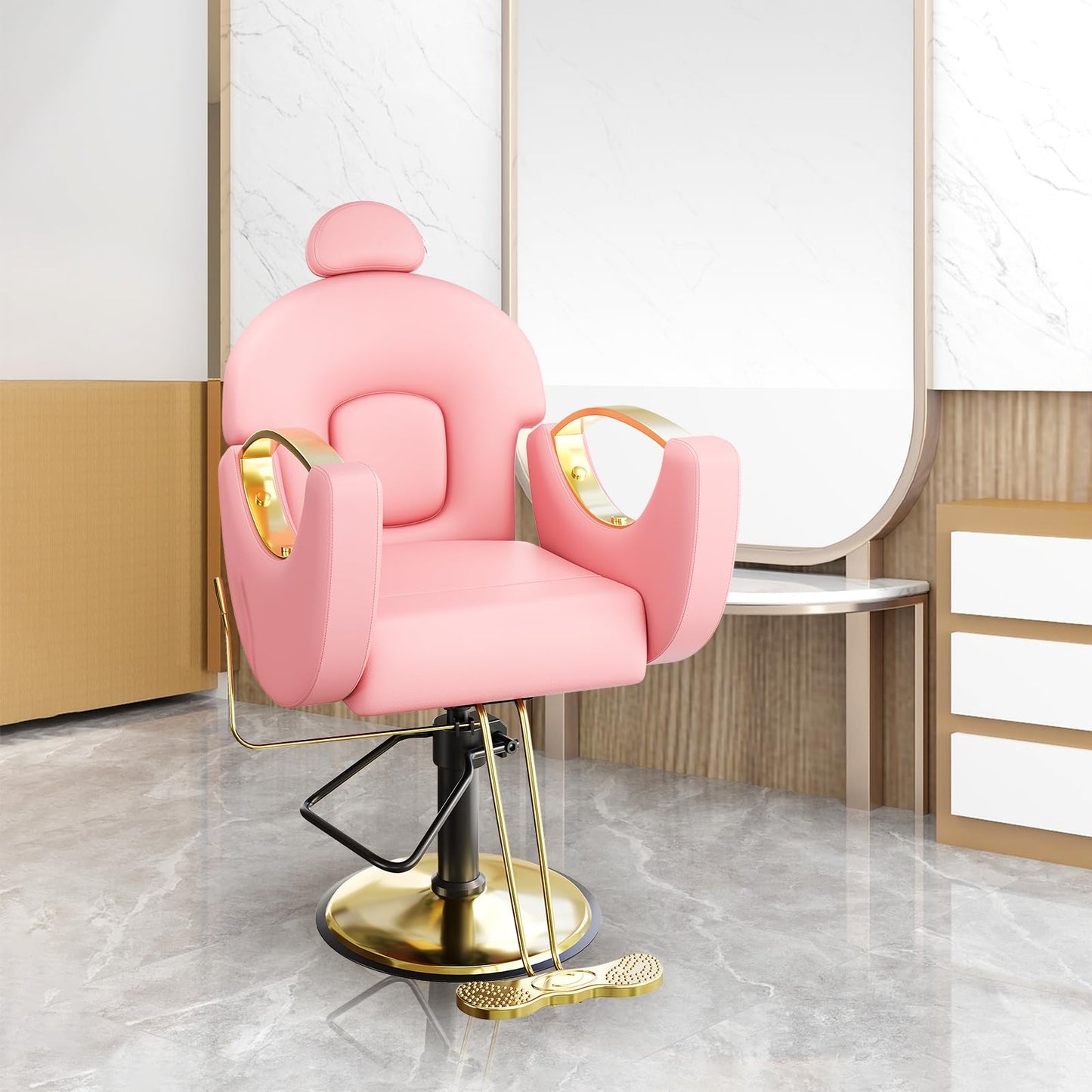 Barber Salon Chair, Reclining Salon Chair for Hair Stylist with Heavy Duty Hydraulic Pump, 360° Swivel & Height Adjustable Styling Chair for Barbershop, Spa, Tattoo, Beauty, 330 LBS Capacity