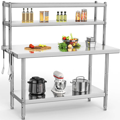 YITAHOME NSF Stainless Steel Table with Overshelves, 48" X 24" Work Table with 48" X 12" Shelf, Metal Table Prep Table for Home Kitchen Restaurant Garage Warehouse