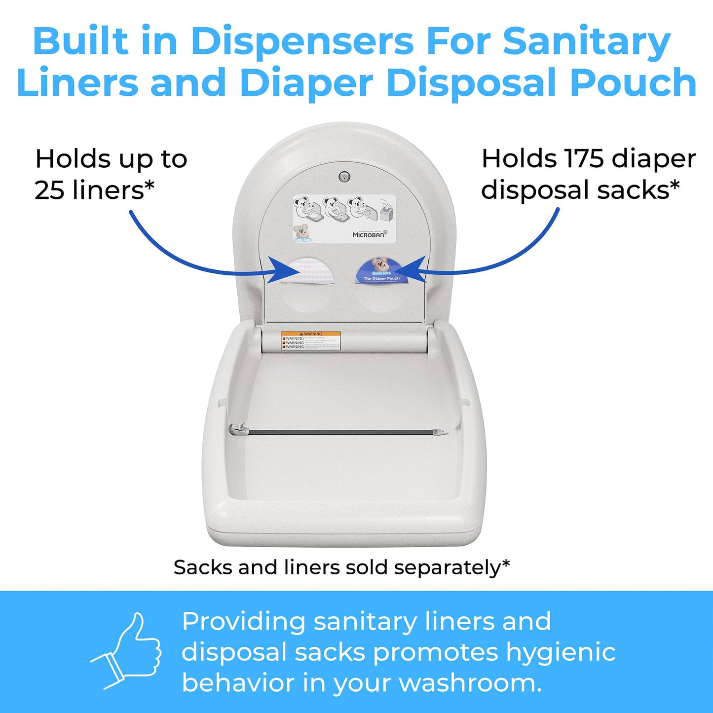 Koala Kare KB301-05 Vertical Surface Mounted Baby Changing Table - Foldable Plastic Diaper Changing Station (White Granite)