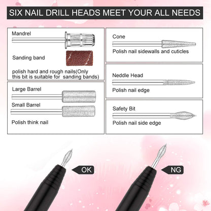 Portable Electric Nail Drill File Machine with Acrylic Nail Kit Set Professional 20000rpm Manicure Pedicure with Sanding Bands Brush for Nail Art Gel Nail Polish Tips Clippers