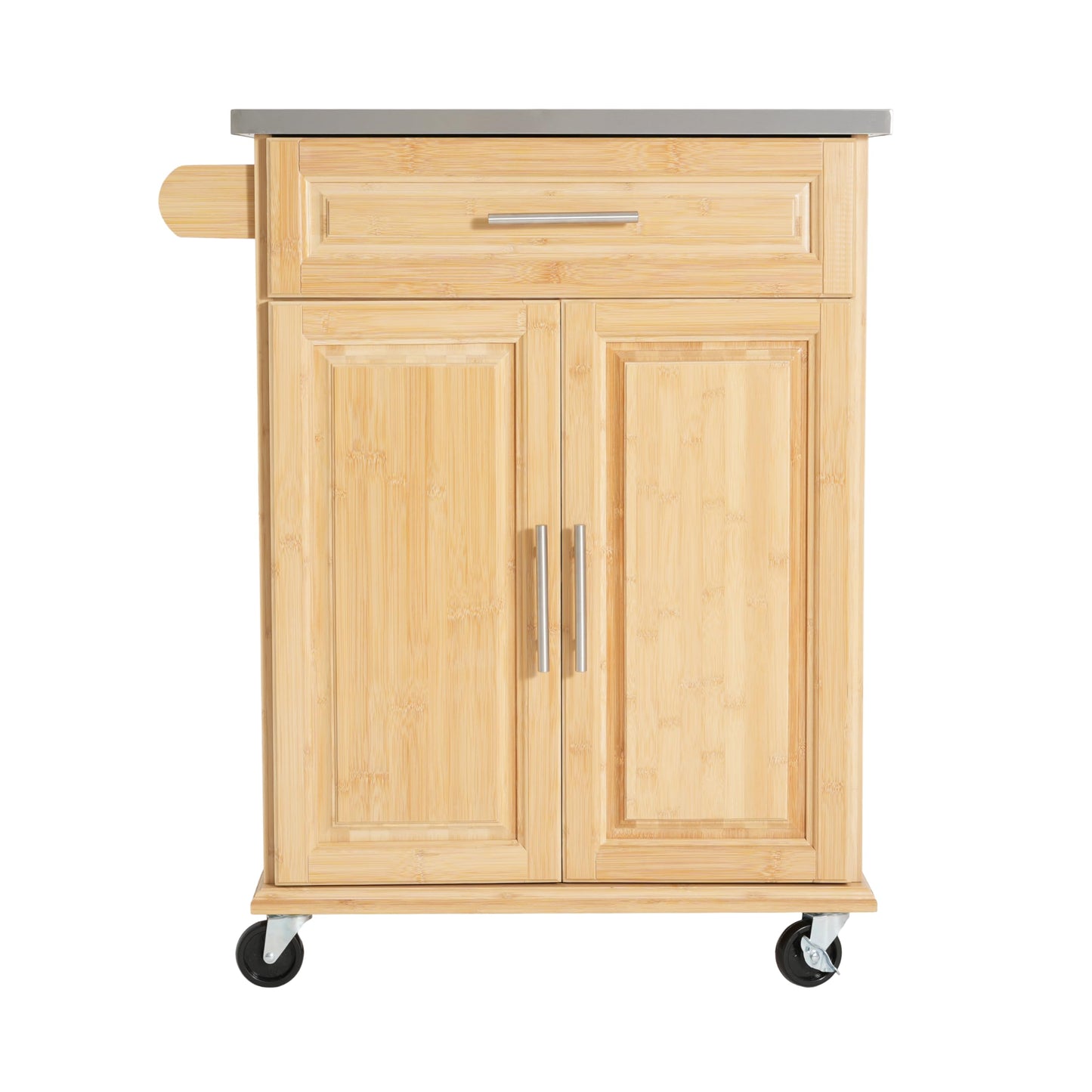 Christopher Knight Home ZAH Bamboo Rolling Cart with Drawers, Kitchen Bar Cart on Wheels with Stainless Steel Top, Mobile Rolling Kitchen Cart Storage Cabinet, Serving Cart, 29.13'' x 18.5'', Natural