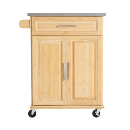 Christopher Knight Home ZAH Bamboo Rolling Cart with Drawers, Kitchen Bar Cart on Wheels with Stainless Steel Top, Mobile Rolling Kitchen Cart Storage Cabinet, Serving Cart, 29.13'' x 18.5'', Natural