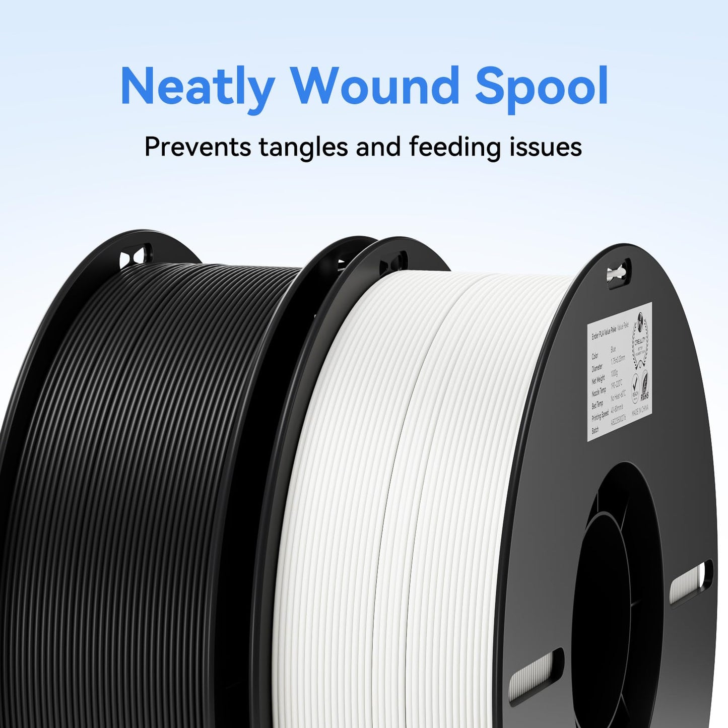 Creality 2kg Black & White PLA 1.75mm Filament Bundle for 3D Printing with No-Tangling Strong Bonding and Overhang Performance, Accuracy +/- 0.02mm