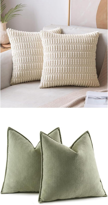 MIULEE Corduroy Throw Pillow Covers - Pack of 2 in Sage Green for Stylish Home Decor