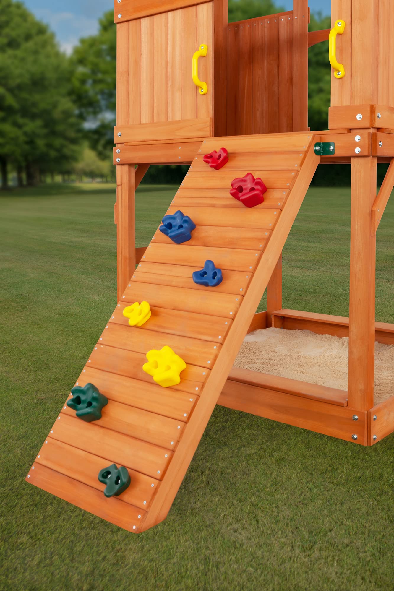 Timber Valley Cedar Backyard Playset | Multi | W:15'9" D:11'10" H:9'3" | 2-Person Glider, 2 Belt Swings & Green Slide | Kids Age 3-12 | DIY Outdoor Swingset | ASTM Standards | 10-Year Wood Warranty