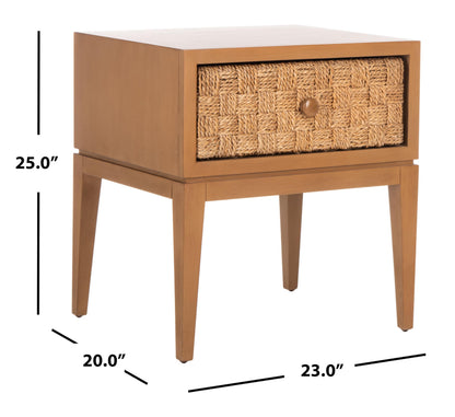 SAFAVIEH Couture Collection Armand Natural/Dark Brown Woven 1-Drawer Accent Table Nightstand (Fully Assembled)