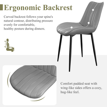 VECELO Dining Chairs Set of 6, Upholstered Kitchen Chairs with Comfortable Faux Leather Cushions and Neat Stitching, Mid-Century Modern, Easy Assembly, Grey