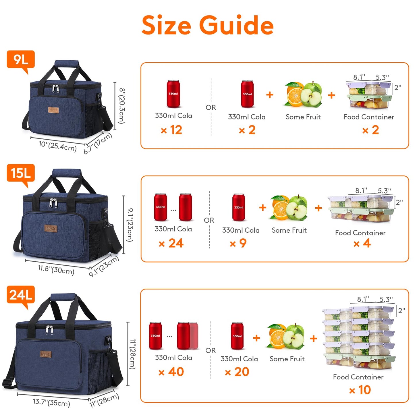 Lifewit Medium Lunch Bag, Insulated Lunch Box, Soft Cooler Cooling Tote for Adult Men Women, Dark Blue 12-Can (9L)