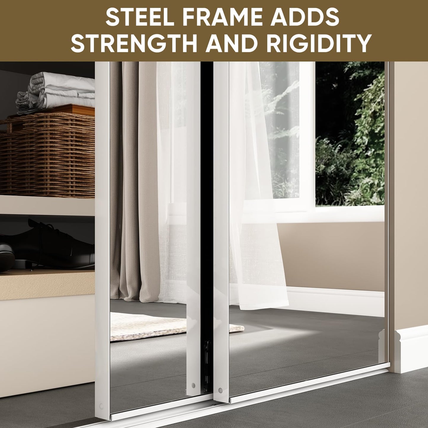 JUBEST Mirror Closet Doors, 72''x80'' One Side Sliding Closet Door with Hardware Kit, Interior Steel Frame Bypass Sliding Door for Closet, Easy to Install