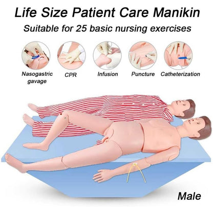 Medical Mannequin for Training, Patient Care Medical Manikin -Body Anatomical Patient Care Skills Model with Hospital Gown and Replace Module for Nursing Medical Training Teaching Pratice(Male)