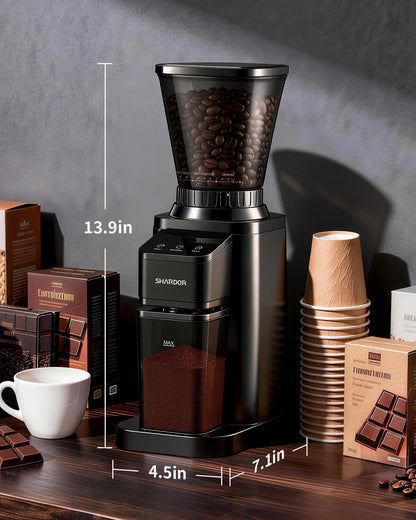 SHARDOR Professional Conical Burr Coffee Grinder, Coffee Bean Grinder with 48 Grind Settings for Espresso, Drip & French Press, Upgraded Anti-Static Technology, Precision Timer, Black