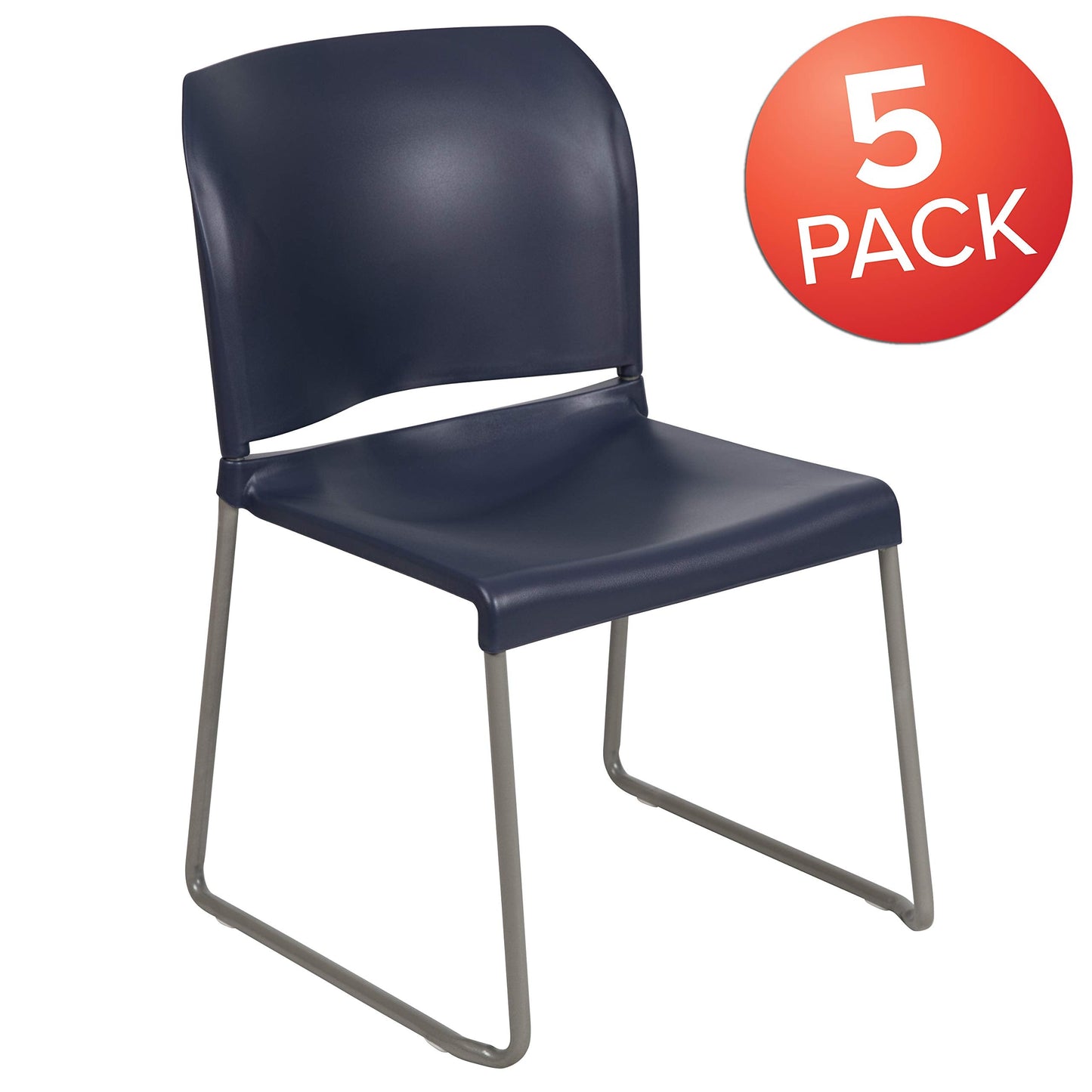 Flash Furniture Hercules Series Contoured Stacking Chairs for Waiting Rooms and Offices, Ergonomic Lobby Chairs with Curved Back, Set of 5, Navy