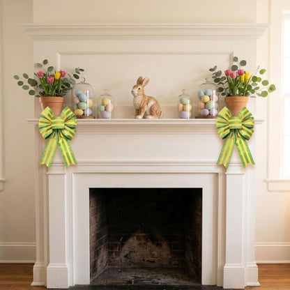 Hying Easter Wreath Bows - 2-Piece Yellow Green Striped Burlap Decor for Front Door & Parties