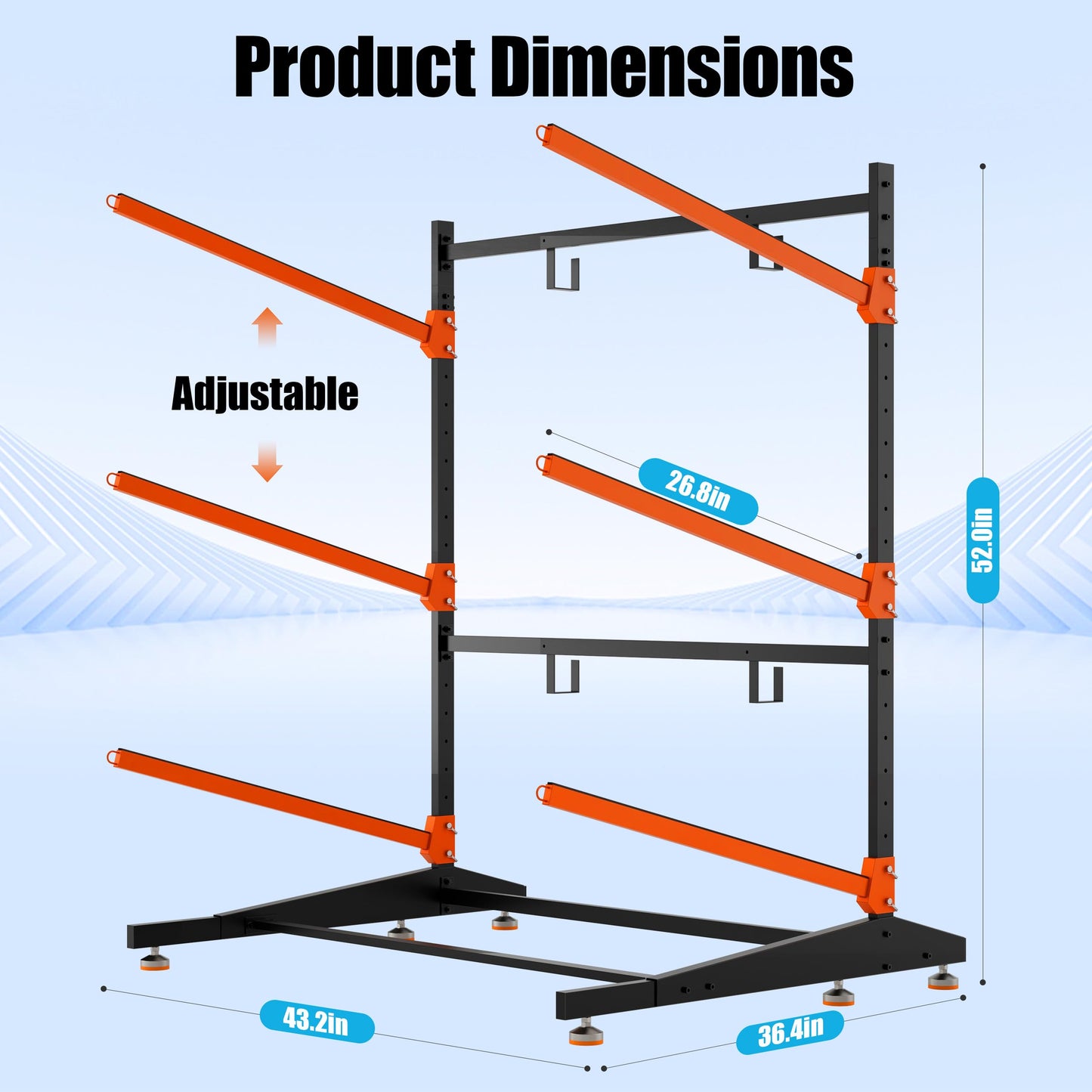 AlloyLake 3-Tier Freestanding Kayak Storage Rack, Heavy Duty Outdoor Canoe Stand for Garage & Dock, 330 lbs Capacity, Rust-Proof 304 Stainless Steel Hardware (Orange)