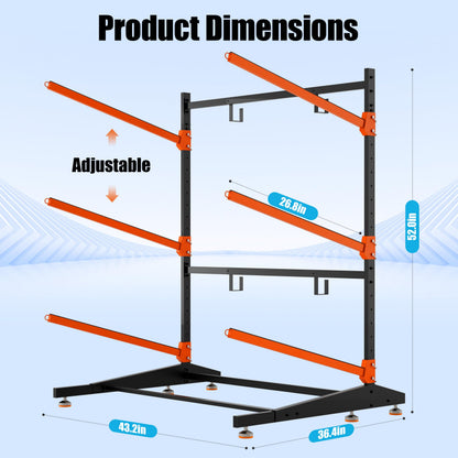 AlloyLake 3-Tier Freestanding Kayak Storage Rack, Heavy Duty Outdoor Canoe Stand for Garage & Dock, 330 lbs Capacity, Rust-Proof 304 Stainless Steel Hardware (Orange)