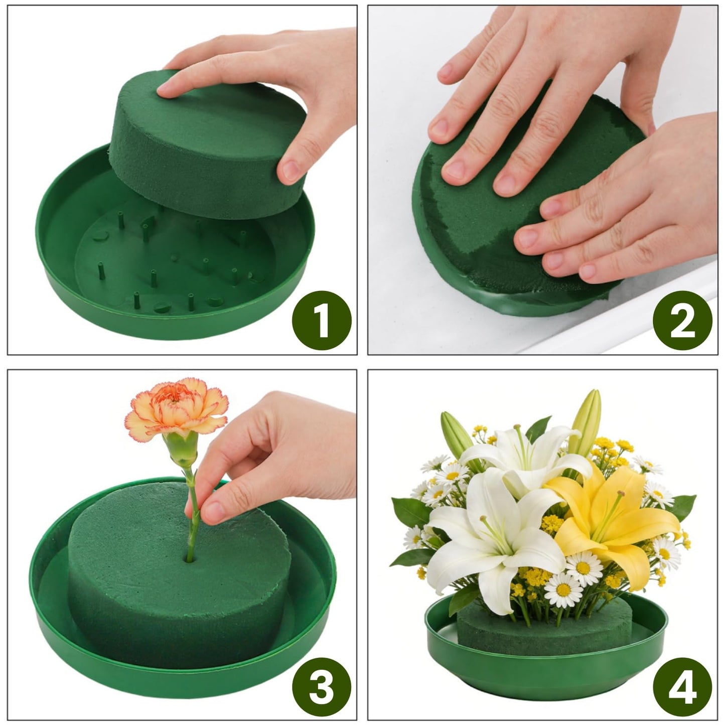 Dicunoy 12 Pack Flower Foam with Bowl, 6.5 Inch Round Wet Floral Blocks Bulk, DIY Arrangement Bowl Kit for Fresh Artificial Flower, Florist Plant Foam for Wedding Centerpiece Decor