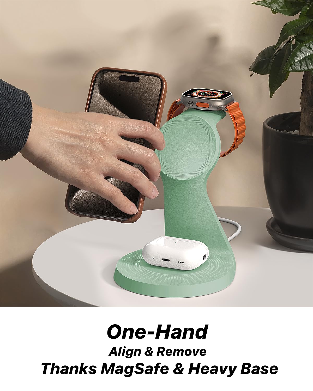 3 in 1 Charging Station for Apple Devices,Mag-Safe Charger Stand Fast Charging,Wireless Charger for iPhone 16/15/14/13/12 Series,& AirPods,& iWatch(USB-C Charger Included)