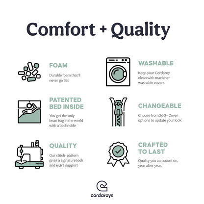 CordaRoy's Chenille Bean Bag Chair, Convertible Chair Folds from Bean Bag to Lounger, As Seen on Shark Tank, Moss - Queen Size