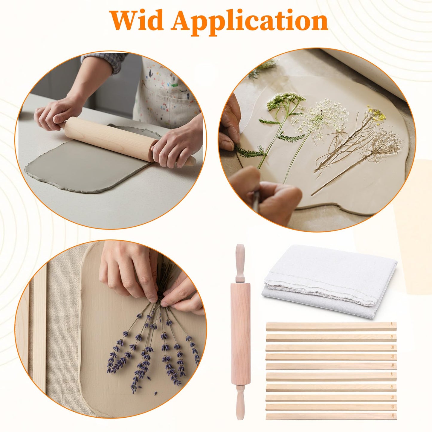 mekueeex 12 Pcs Polymer Clay Tools Set with Bamboo Clay Rolling Pin, 5-Size Guide Rails & Linen Mat - Essential Pottery Tools and Supplies for Sculpting, Pottery Wheel & DIY Crafts