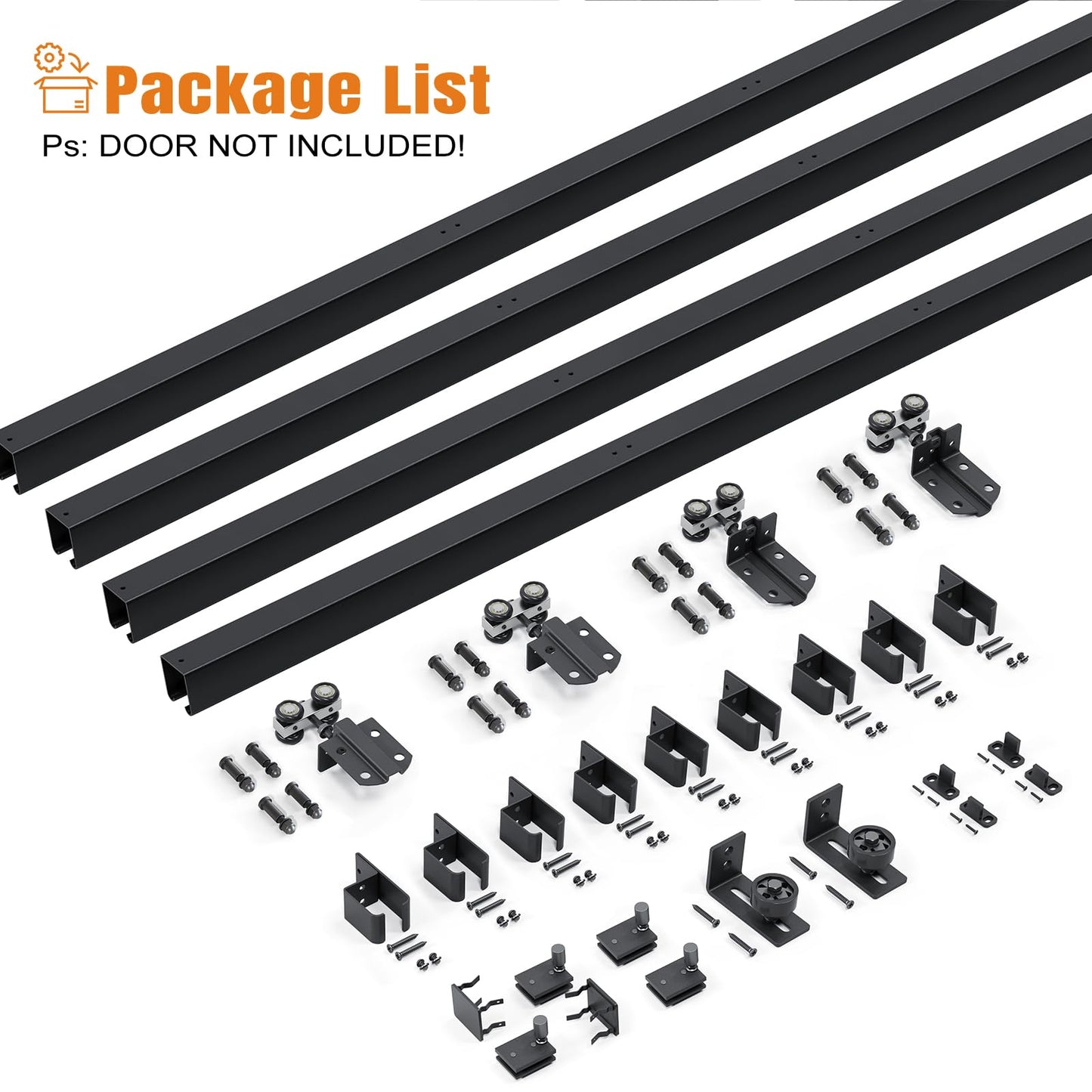 Easelife 16FT Exterior Sliding Barn Door Hardware Kit, Box Rail Track, 450lb Capacity, Black Weather-Resistant Steel, Wall Mount System for Outdoor Use, Fit Double 48in Door