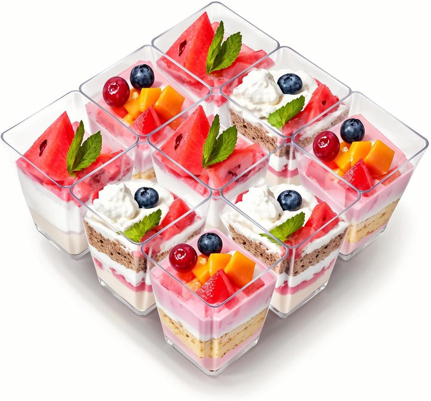 Uxaoxao 50 Pack 5oz Dessert Cups with Spoons, Plastic Yogurt Parfait Cups, Mini Square Dessert Cups with Spoons