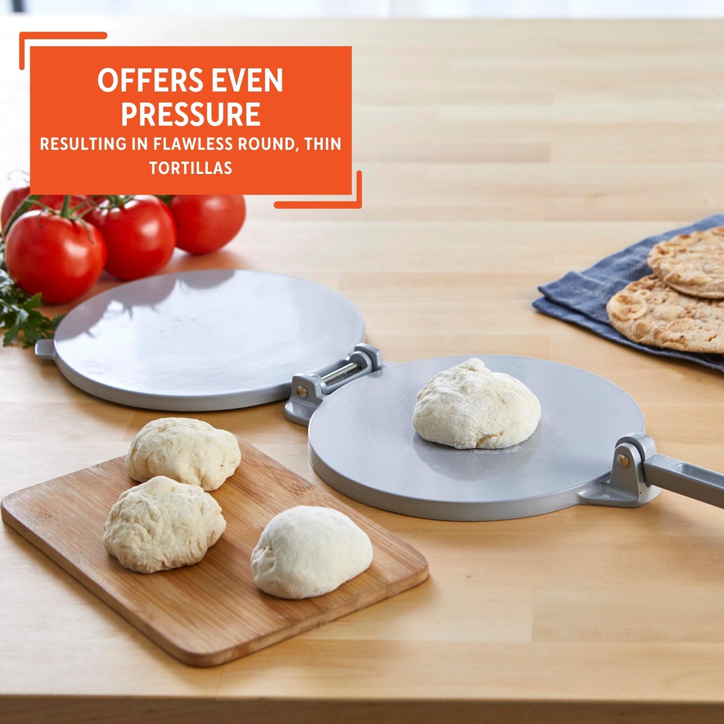 IMUSA USA MEXI-86005 6" Easy to Use Aluminum Tortilla Press, Silver,Gray
