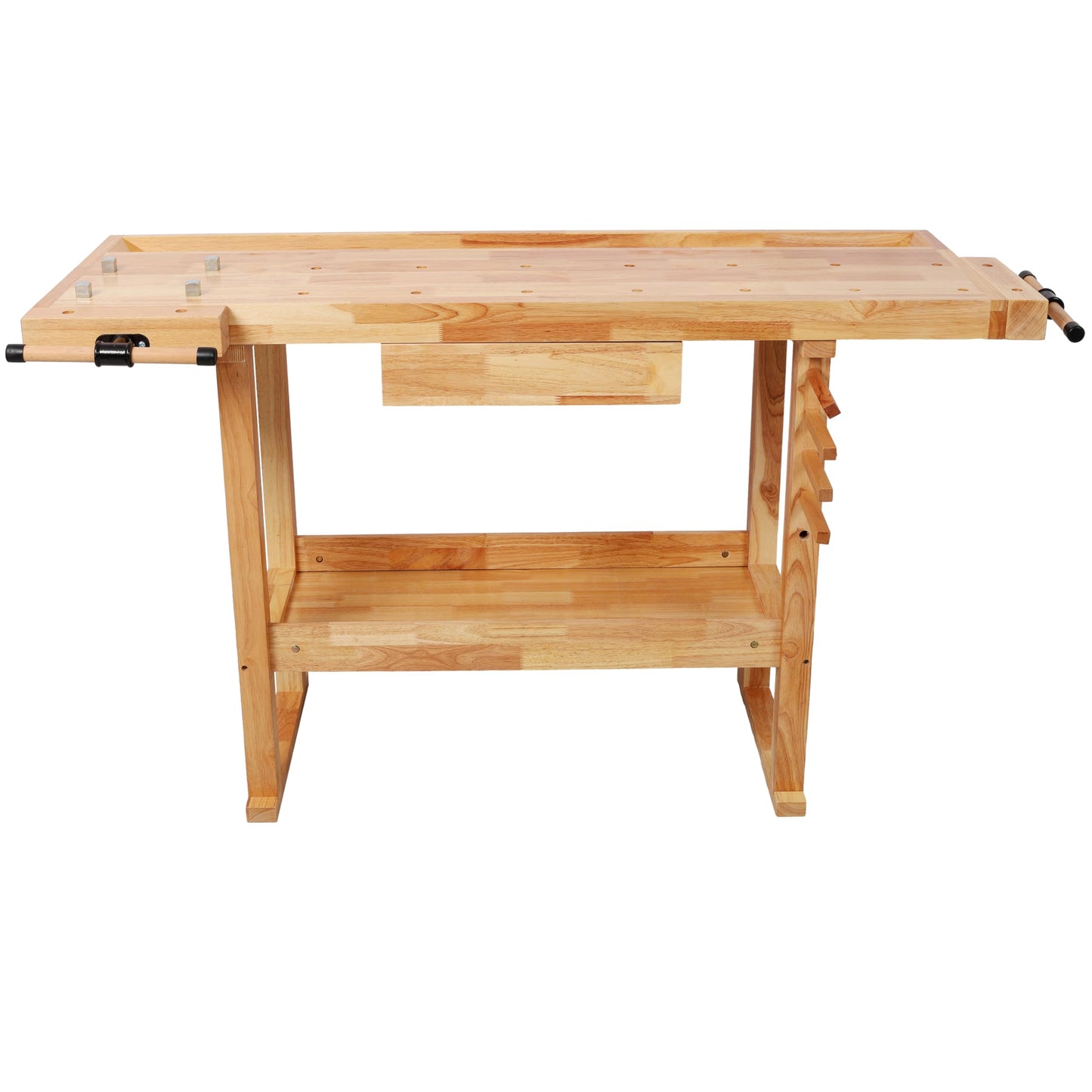 ABH 55 Inches Wood Workbench, Heavy Duty Woodworking Table with Adjustable Handle Vice, 300lbs Capacity Solid Wood Work with Storage Drawer Shelf for Garage, Workshop, Natural (1 Drawers)