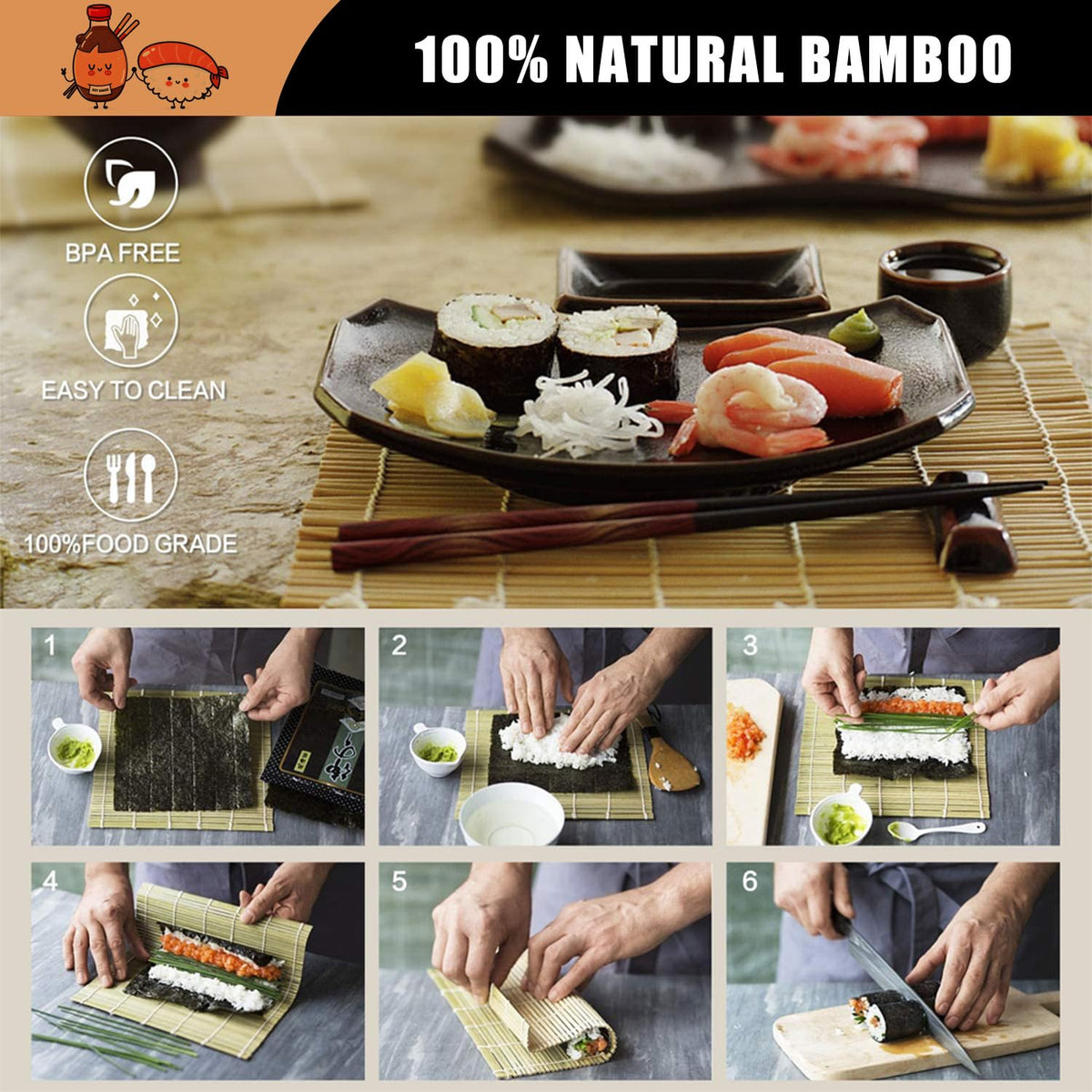 SmileTools Sushi Making Kit, 22 in 1 Sushi Roller Sushi Maker Kit with Bamboo Sushi Rolling Mats, Bazooka, Chef's Knife, Chopsticks, Sauce Dishes, Rice Spreader, Avocado Slicer, Guide Book