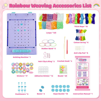 Weaving Loom for Kids & Friendship Bracelet Making Kit for Girls, Birthday Children's Day Craft Gifts Creative DIY Toy for Girls Ages 6-12, Easy Potholder Loom Knitting Kits, Rainbow Loops Weaving Set