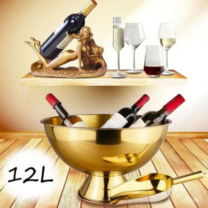 Mipau Large Champagne Bowl,12L Champagne Bowl Ice-Bucket with Scoop Stainless Steel Large Wine Bucket Big Ice Bucket for Parties Wine Beer Home Bar Celebrations,16in