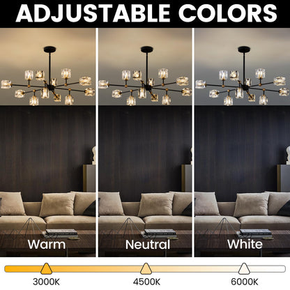 LIXDRASK 12-Light Black Crystal Chandelier Modern Sputnik Chandeliers for Dining Room Adjustable Height Sputnik Ceiling Light Fixture for Living Room Kitchen Island Bedroom