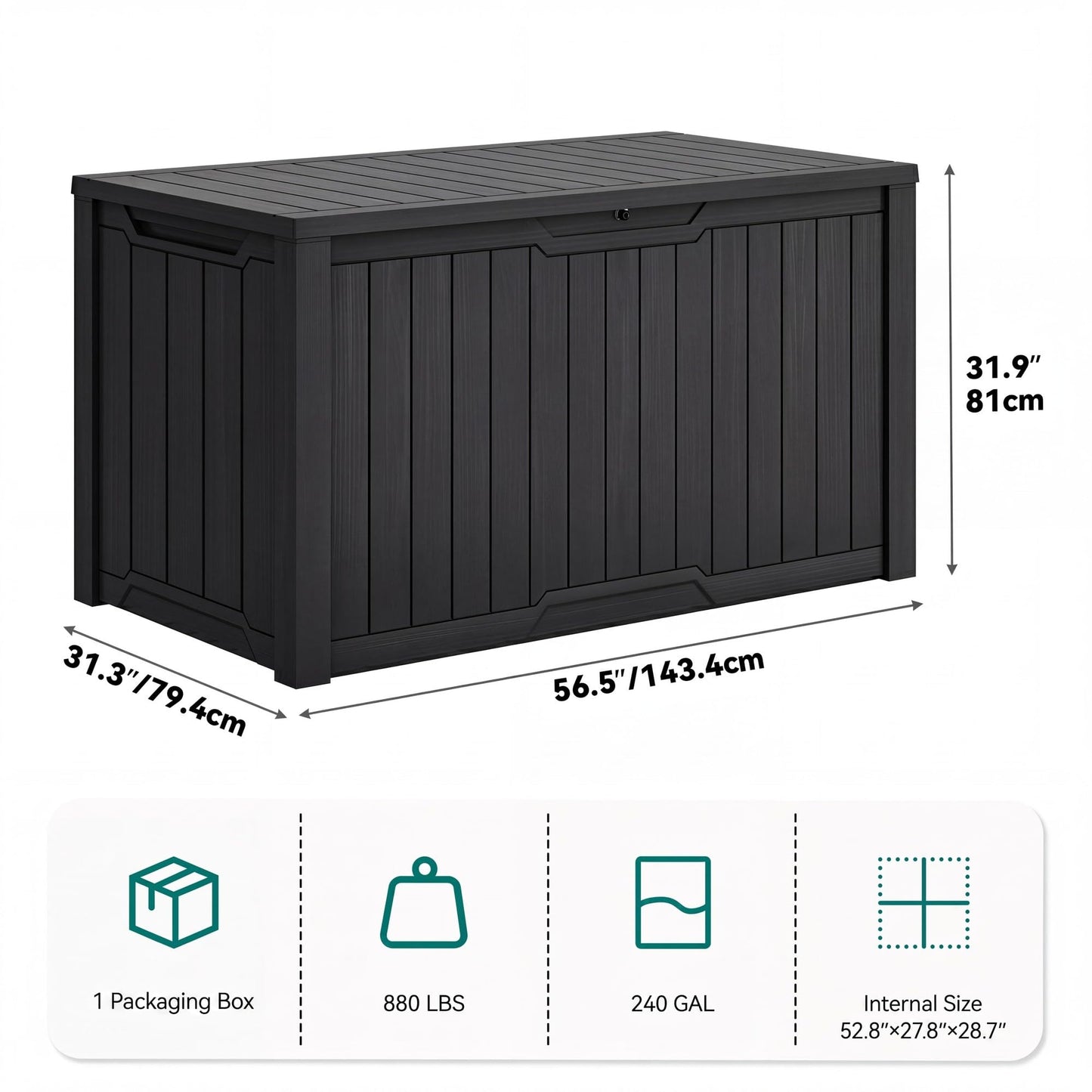 YITAHOME XXL 240 Gallon Large Outdoor Storage Deck Box for Patio Furniture, Outdoor Cushions, Garden Tools and Sports/Pools Equipment, Weather Resistant Resin, Lockable (Black)