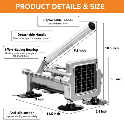 Commercial French Fry Cutter Heavy Duty Potato Slicer with 3/8&1/4&1/2 Inch Blade, Stainless Steel Potato Chopper French Fries Cutter with Suction Feet for Potato Carrot Yam Cucumbers